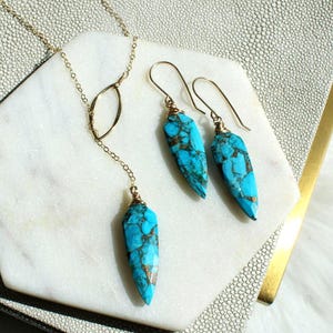 Mojave Turquoise Lariat Necklace & Earrings Set, boho jewelry gift for her, graduation gift, silver or gold image 6