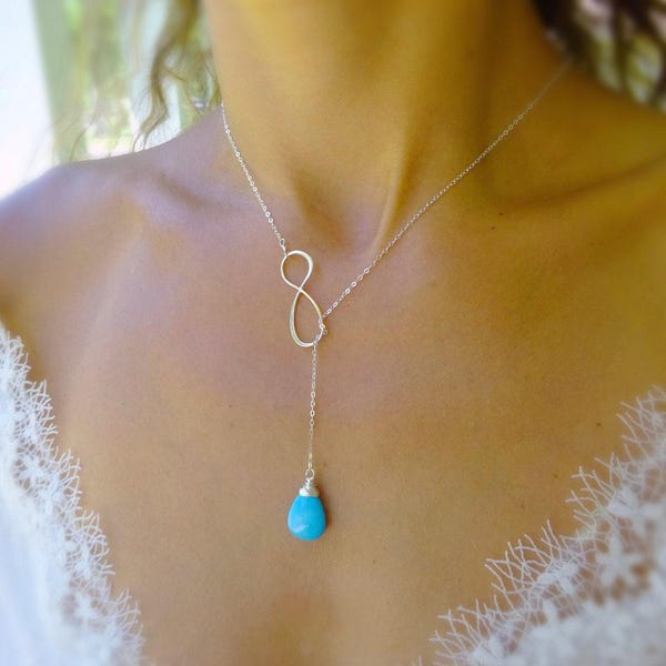Turquoise Lariat Necklace: Sterling Silver Y Drop, Gemstone Jewelry