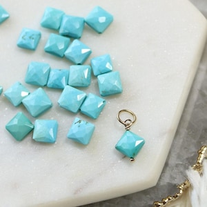 Tiny turquoise charm for permanent jewelry, geometric gemstone loose pendant for charm collection, sterling silver, gold filled, premade
