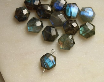 Labradorite connector for jewelry making, permanent jewelry connector charm, wire wrapped 925 silver 14K GF, dainty gemstone charms bulk