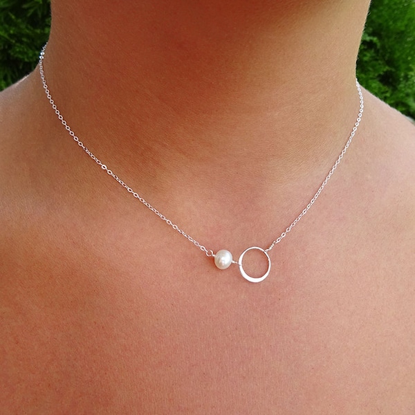 Open circle necklace, eternity ring necklace, karma necklace, sorority sister gift, pearl necklace, circle of friends, circle of life