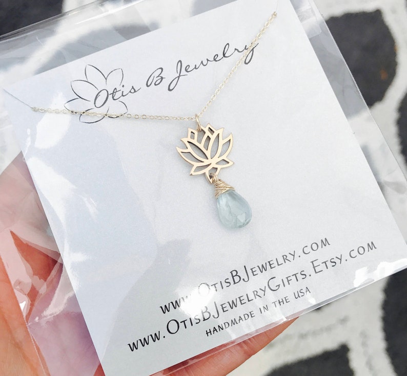 Lotus charm necklace with custom gemstone option wire wrapped Etsy
