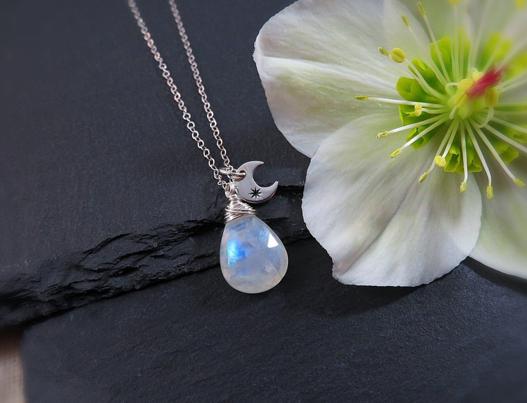 Moon Necklace Moonstone Necklace Sterling Silver Moon Stone Etsy Hong Kong