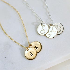 Coin charm necklace, Hand stamped initial tags pendant necklaces for her, daughter gift, graduation gift for her, letter charm necklace