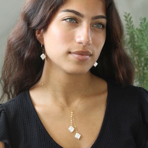 Modern geometric pearl earrings, handmade jewelry, freshwater pearl dangle earrings, bridesmaid gift, dangling pearl earrings, gift for her image 6