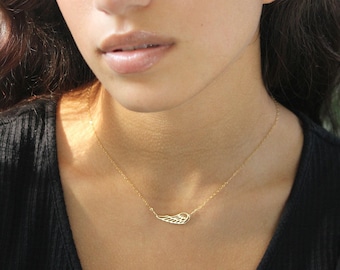 Minimalist Angel wing charm necklace for everyday layering gift for her gift for mom 925 silver 14k gold filled waterproof jewelry
