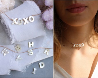Shell letter necklace, custom name necklace, personalized necklace, Multiple initial necklace, pearl letter necklace, bridesmaid gift
