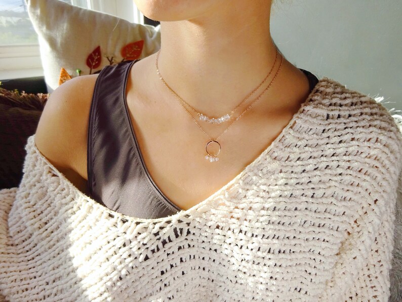 april birthstone carrie diamond necklace raw crystal necklace minimalist necklace rose gold gem bar Herkimer Diamond bar necklace