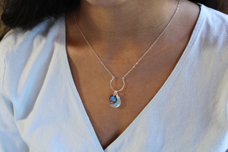 Horsehoe charm holder necklace, hammered horseshoe necklace, necklace for adding charms, charm collection, 925 silver 14K GF, handmade image 5