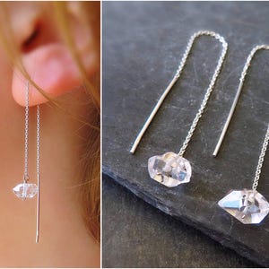 Orecchini pendenti con diamanti Herkimer, orecchini a infilare, orecchini a infilare Herkimer, orecchini di cristallo, quarzo Herkimer, pietra portafortuna di aprile, orecchini Herkimer