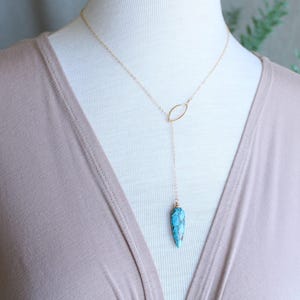 Mojave Turquoise Lariat Necklace & Earrings Set, boho jewelry gift for her, graduation gift, silver or gold image 4