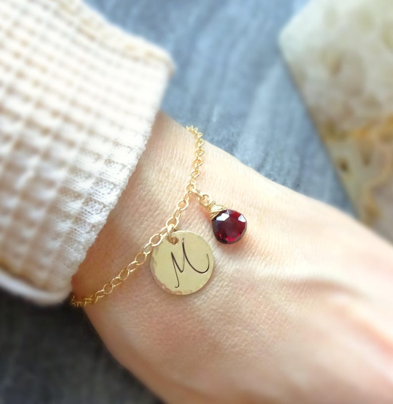 Personalized birthstone bracelet, custom gemstone & initial bracelet, july birthday gift for her, gold filled, 925 silver, gift for graduate image 6