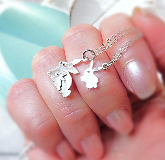 Sterling Silver Rabbit Necklace Mother Daughter Matching Jewelry