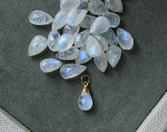 Teardrop Moonstone Charm: Sterling Silver, Gold-Filled Gemstone Pendant