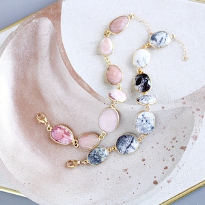 Opal bracelet, dendrite opal, dendrite agate bracelet, pink opal bracelet, Libra gift, october birthstone, statement jewelry, gold bracelet
