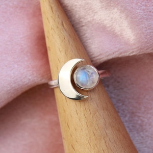 Sterlingzilveren maansikkel maansteenring, Tweeling cadeau, juni geboortesteen sieraden cadeau voor haar, hemelse sieraden, ringen voor vrouwen afbeelding 1
