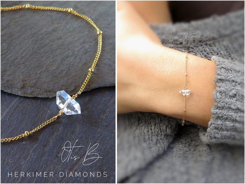 Herkimer diamanten armband, fijn kristal, verstelbare ketting afbeelding 1