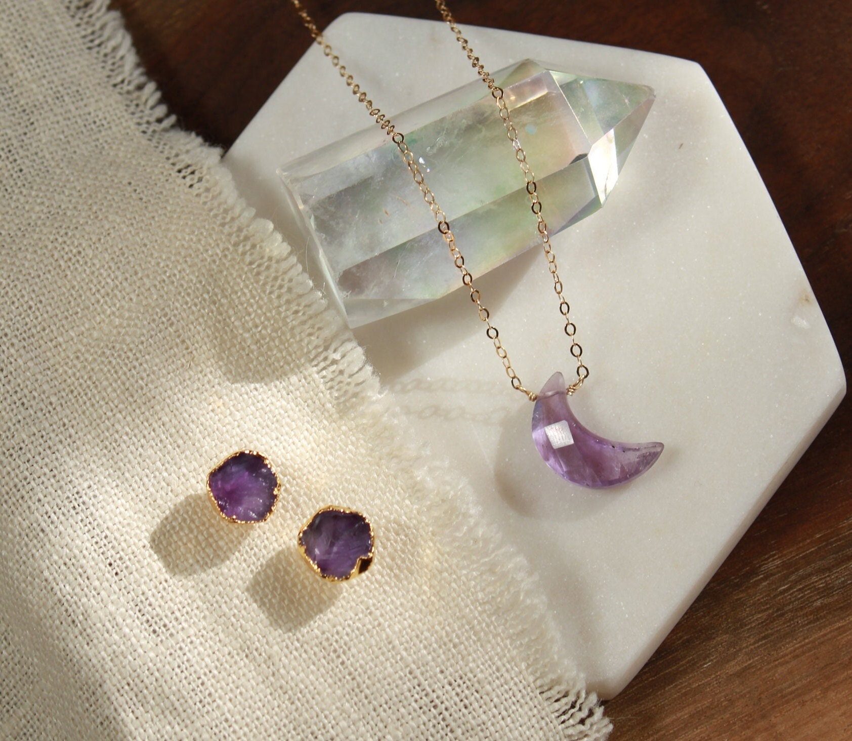 Amethyst Jewelry Gift Set Raw Amethyst 