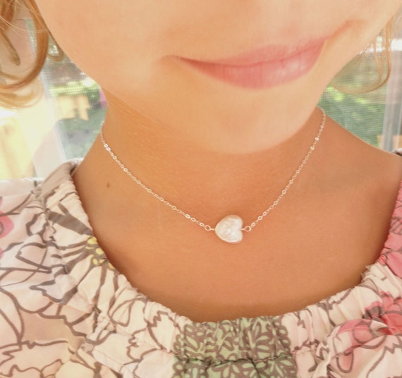 Sterling Silver Children's necklace Pearl heart necklace Etsy