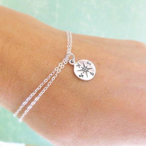 Leaving for college gift, compass bracelet, sterling silver compass bracelet, adjustable compass bracelet, compass charm bracelet, Otis B