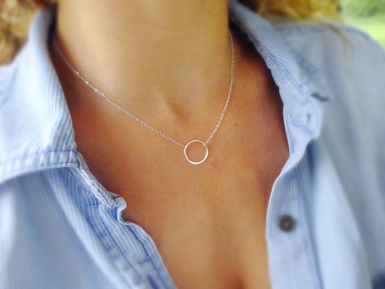 Open circle necklace, karma necklace, minimal necklace, eternity necklace, layering necklace, everyday necklace, silver circle necklace image 2