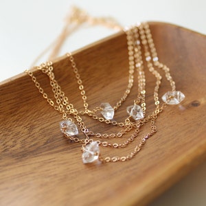 Tiny Herkimer diamond necklace, minimal crystal layering necklaces for women, bridesmaid gift, april birthstone, aries jewelry, wedding gift image 1