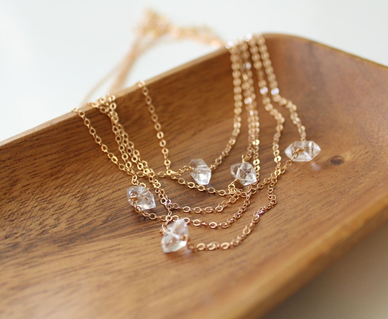 Tiny Herkimer diamond necklace, minimal crystal layering necklaces for women, bridesmaid gift, april birthstone, aries jewelry, wedding gift image 1