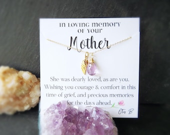 Meaningful Angel charm necklace, custom birthstone Remembrance Necklace, Loss of Mom Gift, Sympathy Gift, Bereavement Keepsake Condolences,