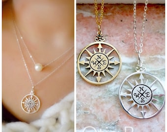 Compass pendant waterproof layering necklaces for women graduation gift for her high school grad gift for daughter senior gift college grad
