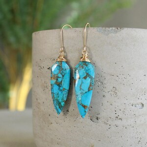 Mojave Turquoise Lariat Necklace & Earrings Set, boho jewelry gift for her, graduation gift, silver or gold image 2