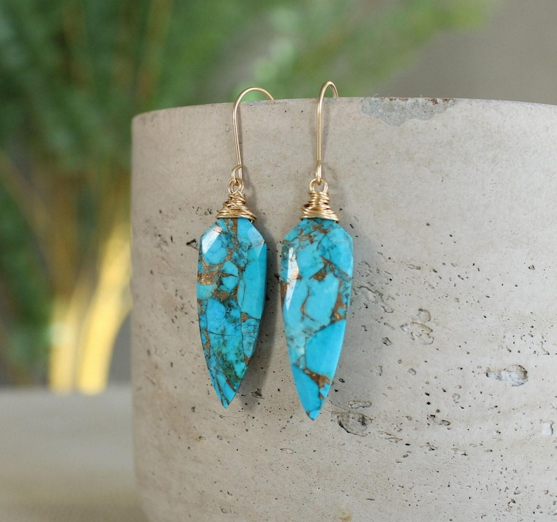 Mojave Turquoise Lariat Necklace & Earrings Set, boho jewelry gift for her, graduation gift, silver or gold image 2