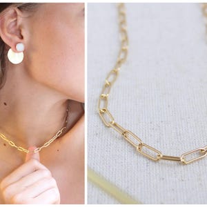 ゴールドフィルドペーパークリップネックレス、14k GF防水チャンキーチェーンネックレス（女性用）、ペーパークリップチェーンチョーカー、調節可能なゴールドネックレス