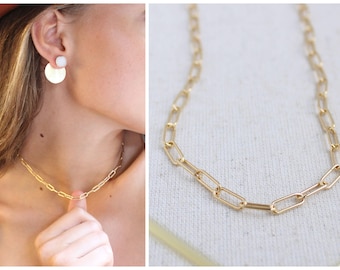 Vergoldete Paperclip Ketten-Halskette: Verstellbarer 14k GF Choker