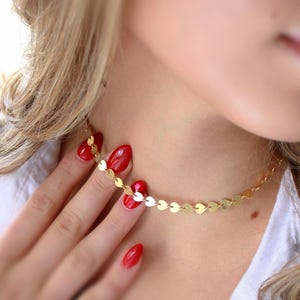 Gold filled adjustable chain choker necklace, gold coin choker, water resistant everyday simple layering chain necklaces for her, Otis B