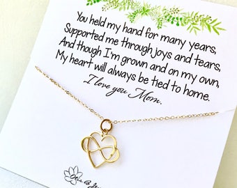 Mother of the bride gift, wedding gift for mom, heart charm necklace, mother of the groom, sterling silver gold filled infinity necklace