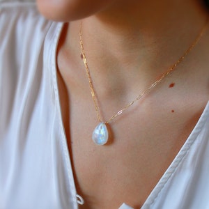 Rainbow Moonstone Necklace, large moonstone pendant necklace, moon stone crystal jewelry, 925 silver, 14K GF, gemini jewelry,June birthstone