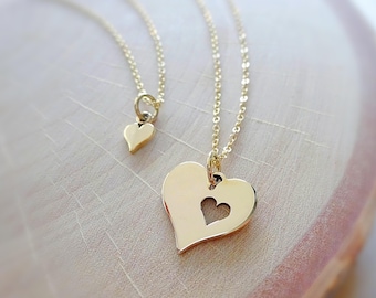 Mother Daughter Heart Necklace Set: matching Mommy and Me charm Jewelry