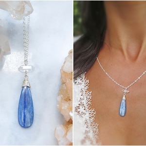 kyanite necklace, Blue gemstone necklace, crystal necklace, y necklace, sapphire blue kyanite, kyanite pendant, kyanite jewelry,wire wrapped