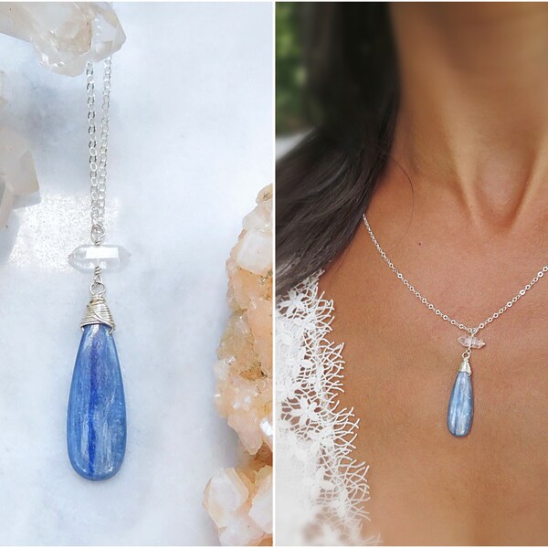 Collier Pendentif En Argent 925 Et Cyanite Naturelle – Pierre Ronde Bleue 5mm, Chaîne 18 Pouces