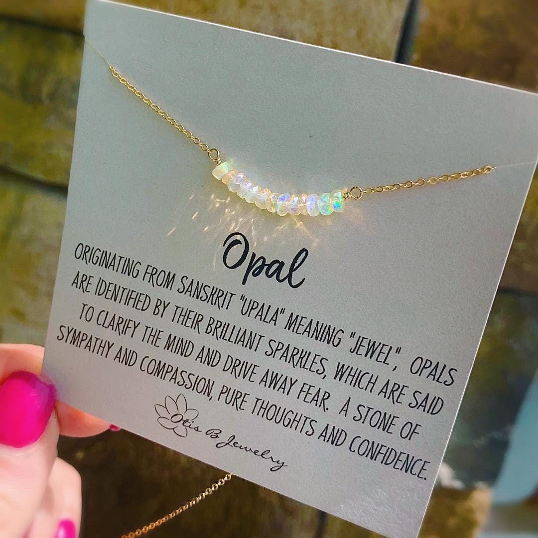 GENUINE opal bar necklace, minimal opal necklace, opal bead choker, October birthstone, opal jewelry, birthday gift for her, libra jewelry
