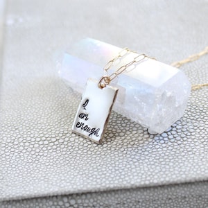 Custom personalized mantra pendant necklace, jewelry gift for women, square necklace, customizable, meaningful inspirational gift for her