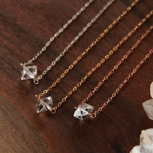 Tiny Herkimer diamond necklace, minimal crystal layering necklaces for women, bridesmaid gift, april birthstone, aries jewelry, wedding gift image 4