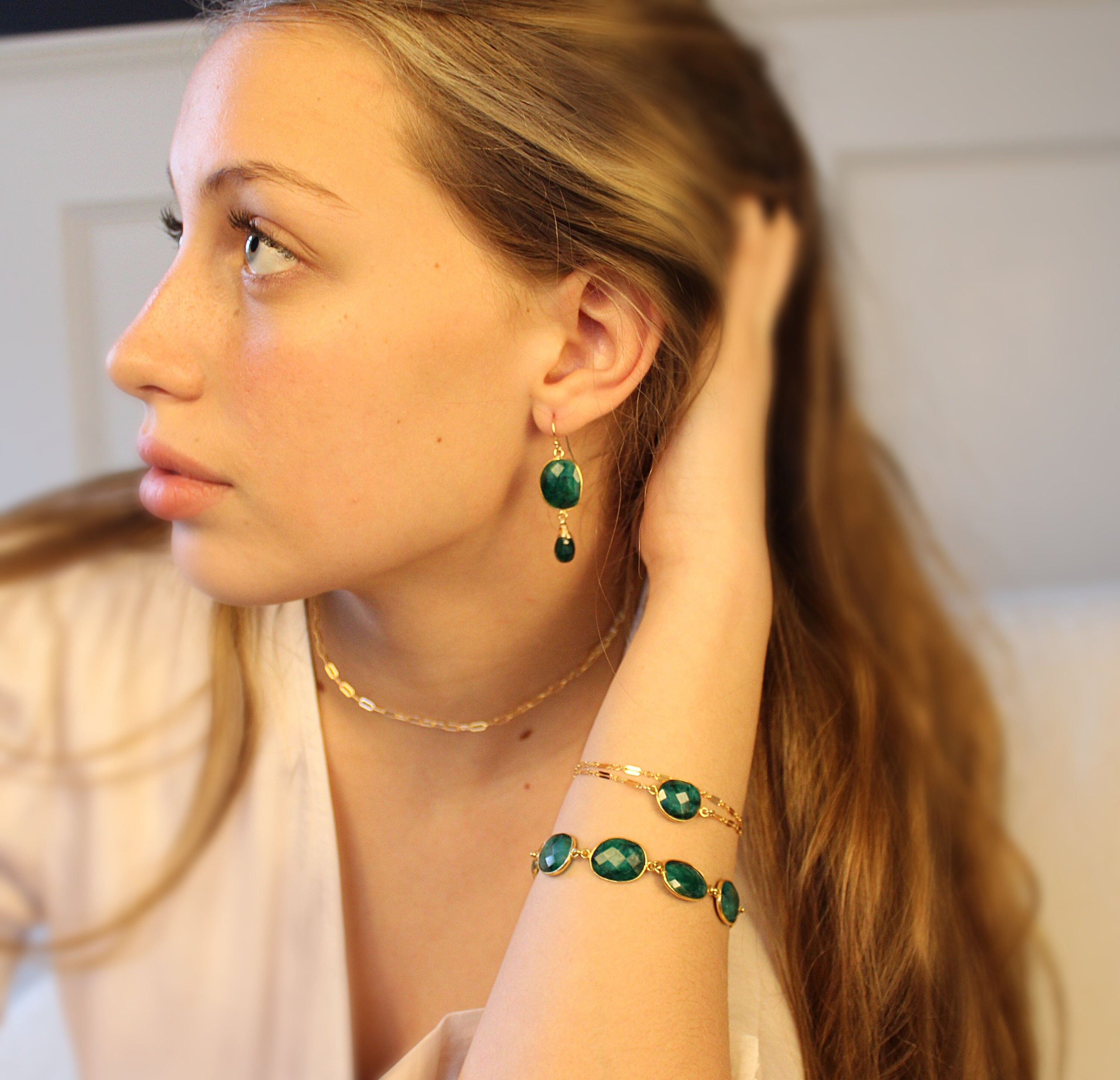 Emerald Bracelet Emerald Jewelry Layered Chain Bracelet May Etsy