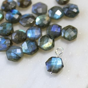 Labradorite charm, loose gemstone pendant for charm necklaces, charm bar charms, permanent jewelry findings, wire wrapped 925 silver 14k GF