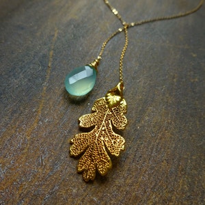 Gold oak leaf necklace, custom jewelry gift for her, whimsical fairy core, nature theme