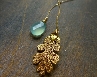 Oak leaf necklace, nature gift, tree of life necklace, custom stone, gemstone Y necklace, lariat necklaces for women