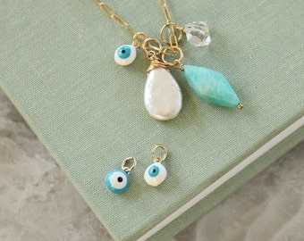 Small evil eye talisman dangling charm for jewelry, charm collection add on, pendant only, removable blue eye charm