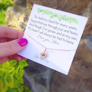 Kompass Halskette für Mama, Mutter der Braut Geschenkidee, Schmuck für Mama, Roségold Kompass Halskette auf Gedichtkarte, inspirierender Schmuck