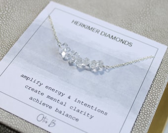 Herkimer diamond crystal necklace, aries necklace, april birthday gift, raw diamond carrie necklace, delicate crystal choker, gift for her