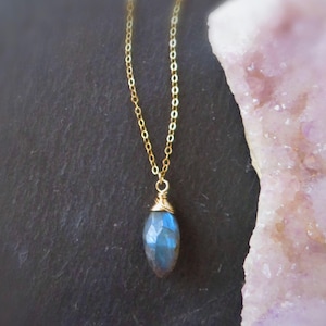 Labradorite necklace, crystal point, labradorite charm necklace, blue flash labradorite, labradorite gift for her, raw crystal necklace